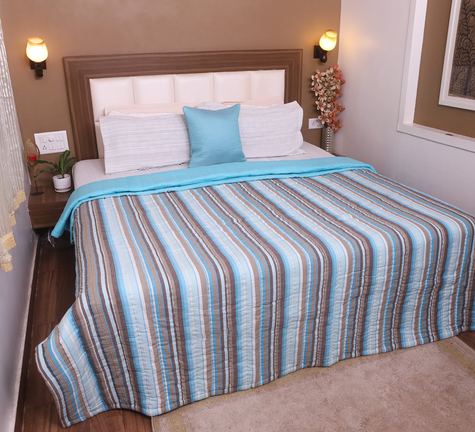 Blue 100% cotton double bed quilt