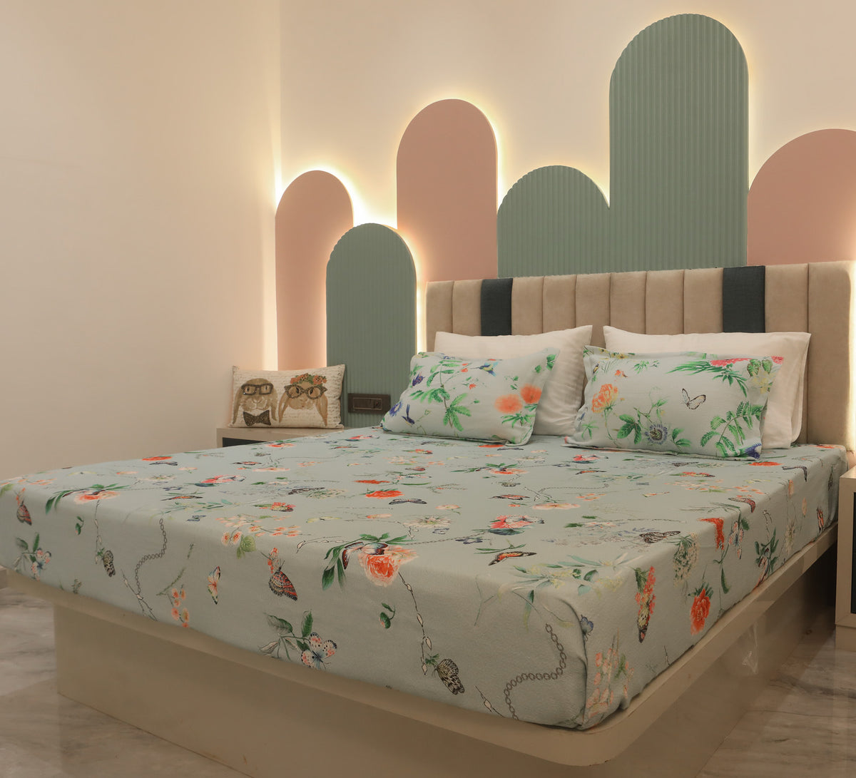 Blue Floral Woven 100% Cotton Bed Cover