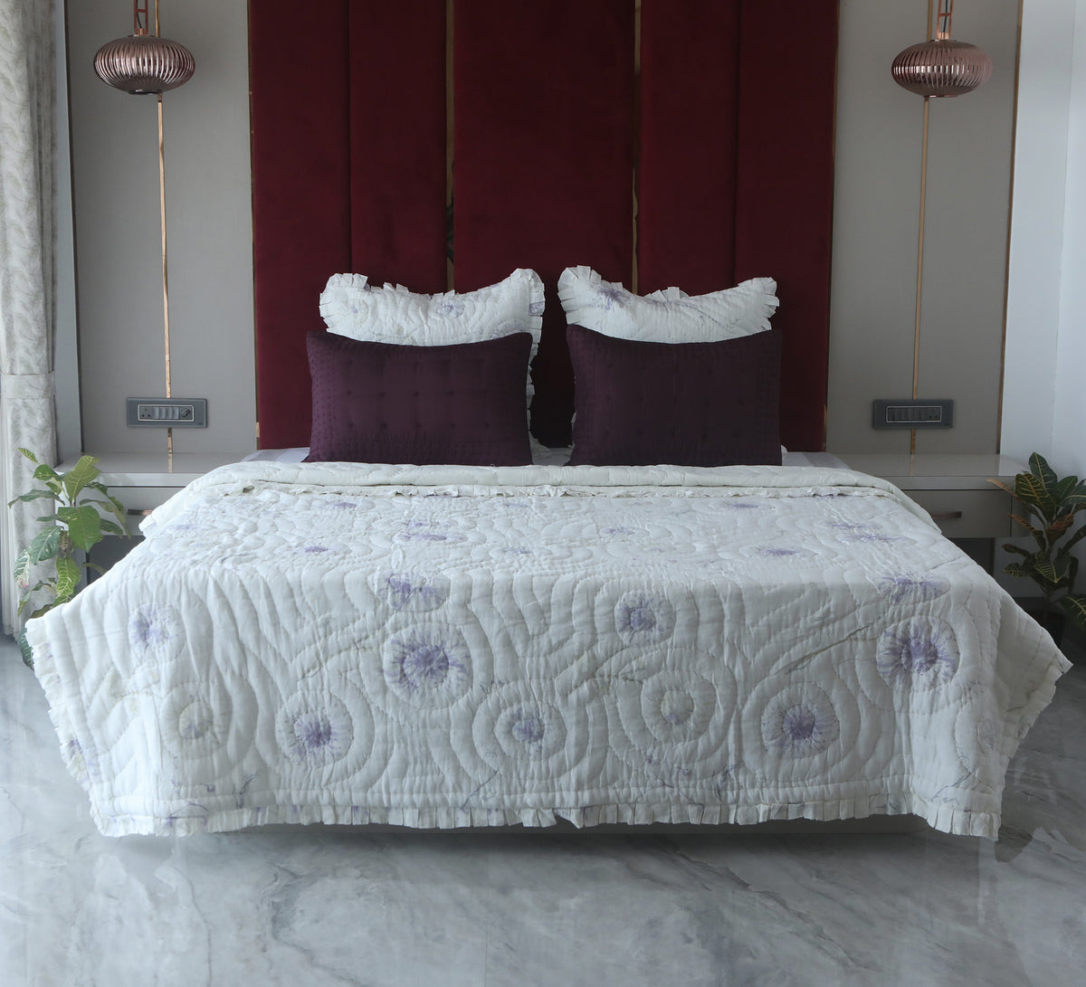 Lavender Frill Linen Double bed quilt