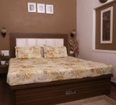 Yellow Coral Print Double Bed Cover
