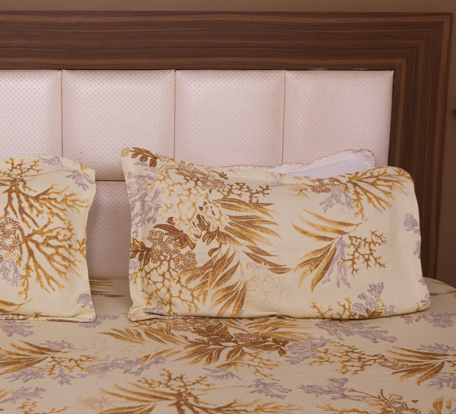 Yellow Coral Print Double Bed Cover