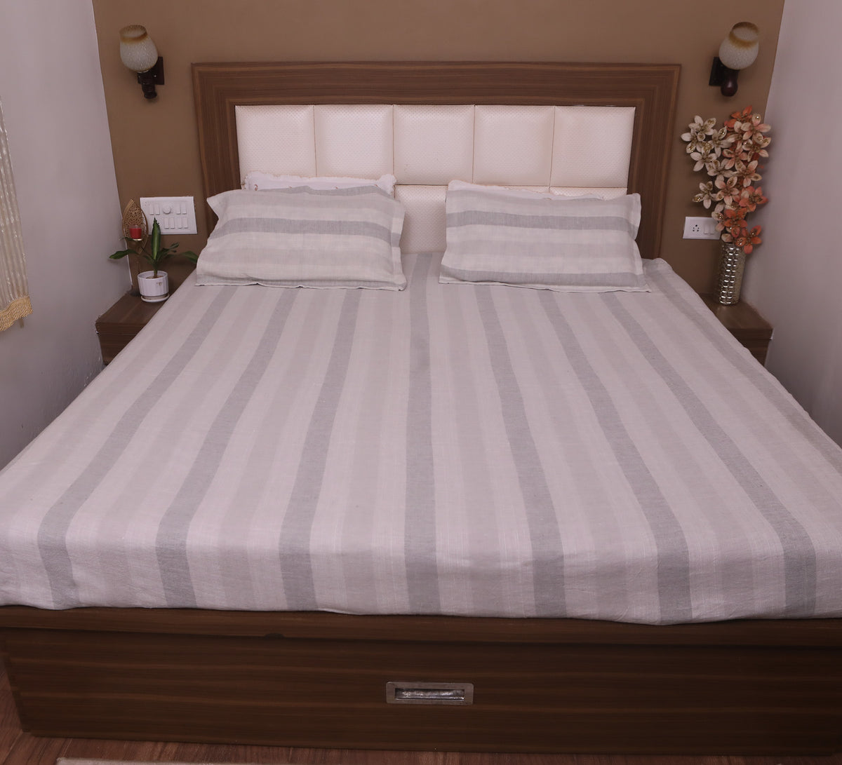 Linen Stripe Bed Cover