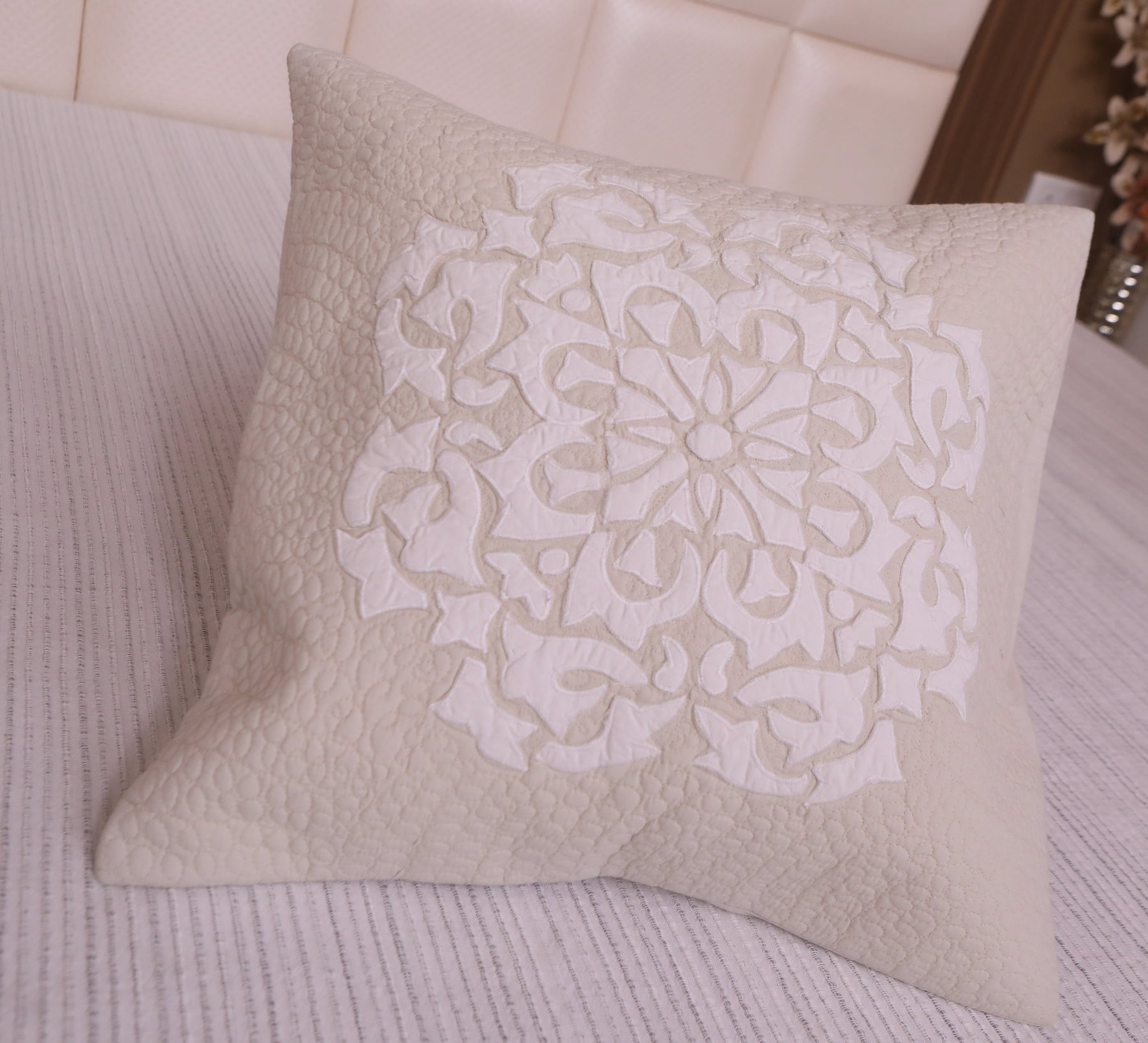 Handcrafted quilted 100% cotton aplique Cushion cover