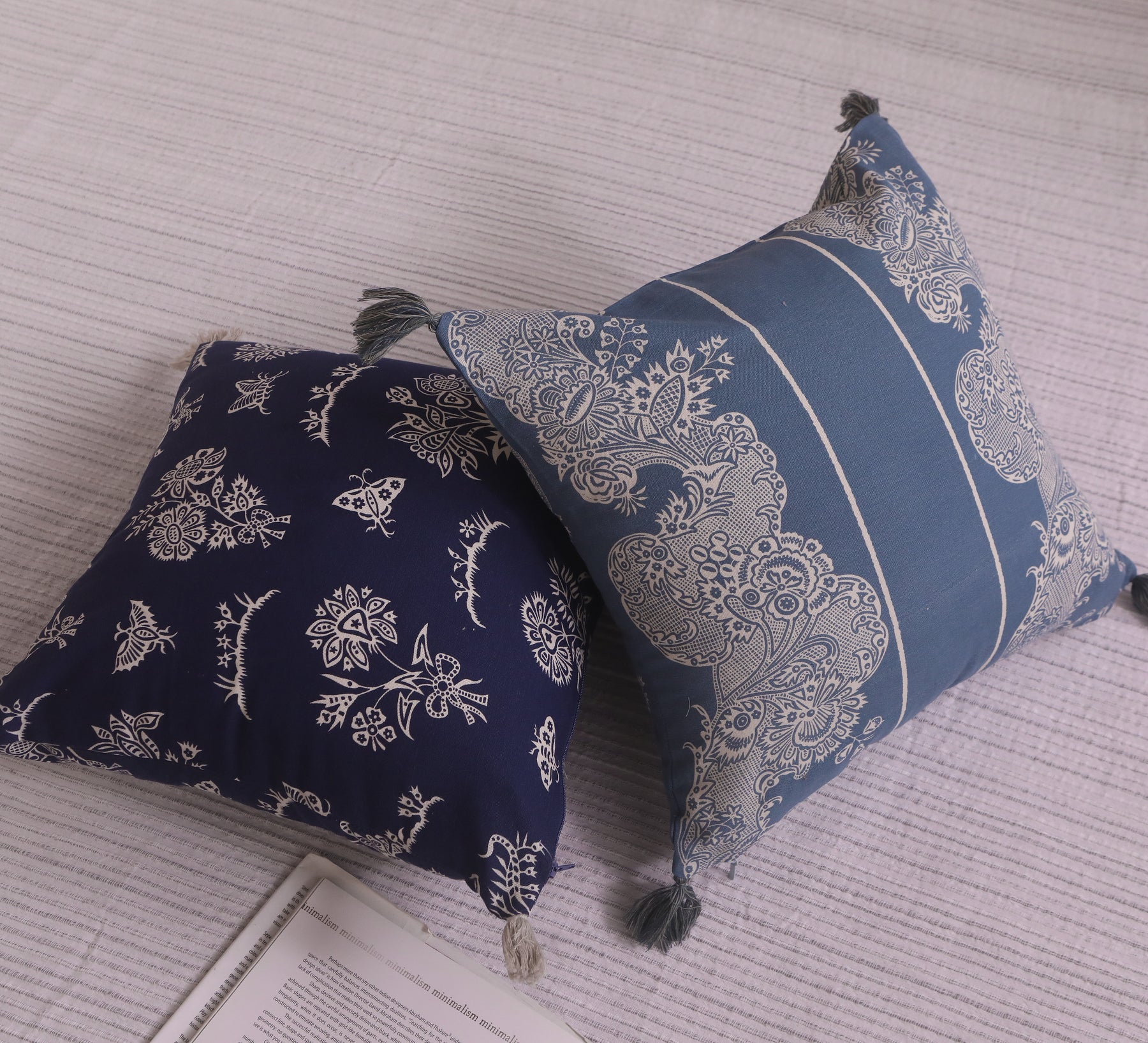 Navy blue 100% cotton floral Cushion Cover