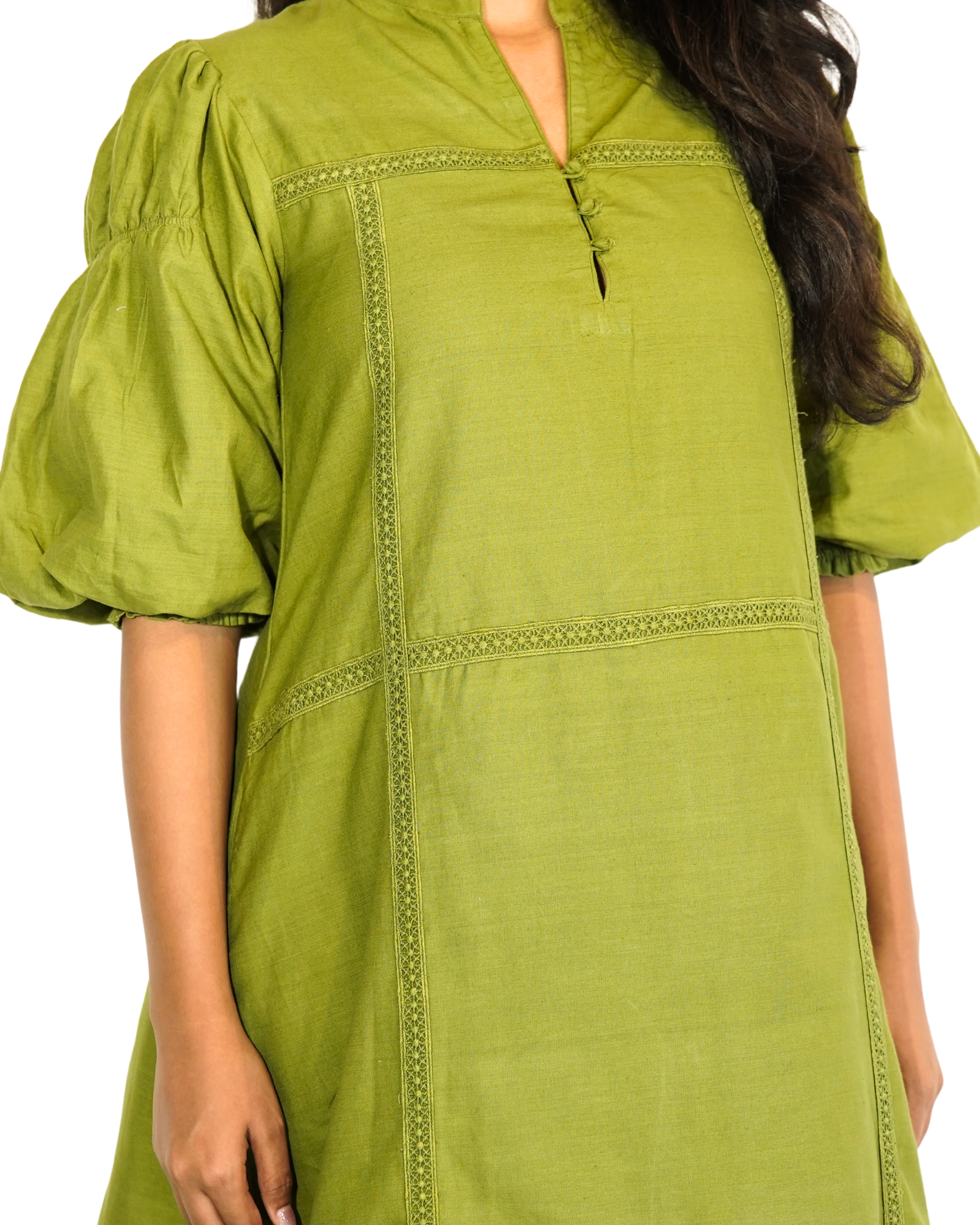 Taru and Agni mid length dress with lace