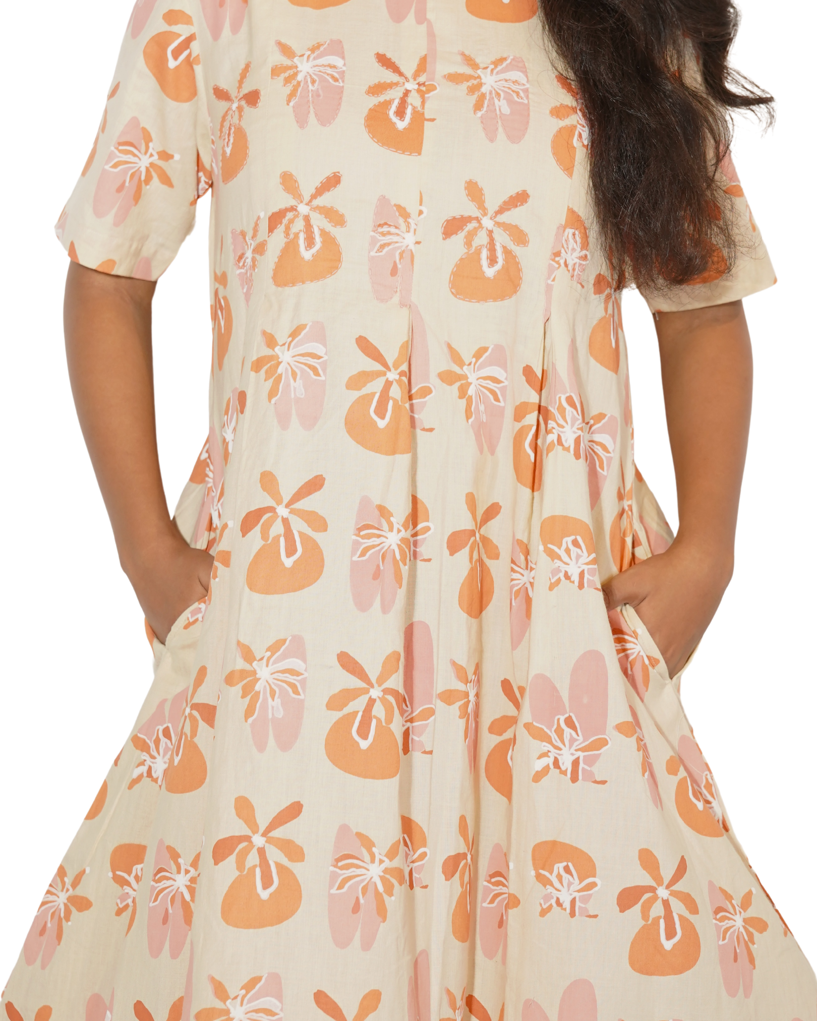 Taru and Agni printed mid length dress with hand embroidery