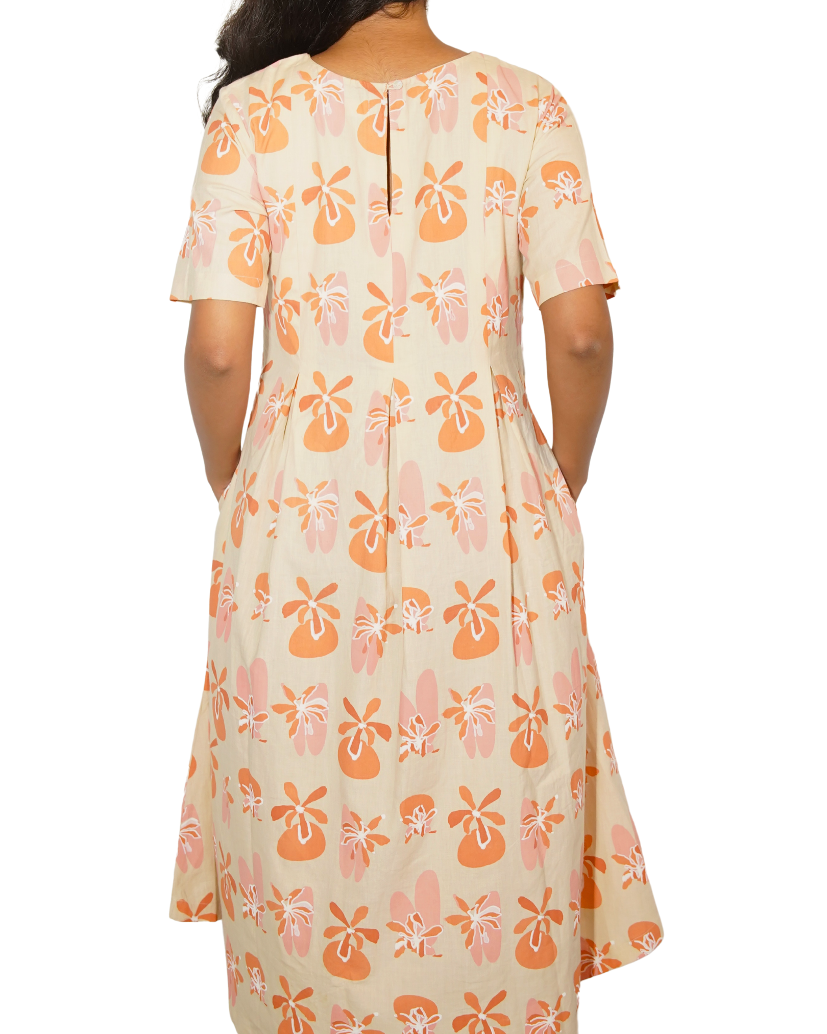 Taru and Agni printed mid length dress with hand embroidery