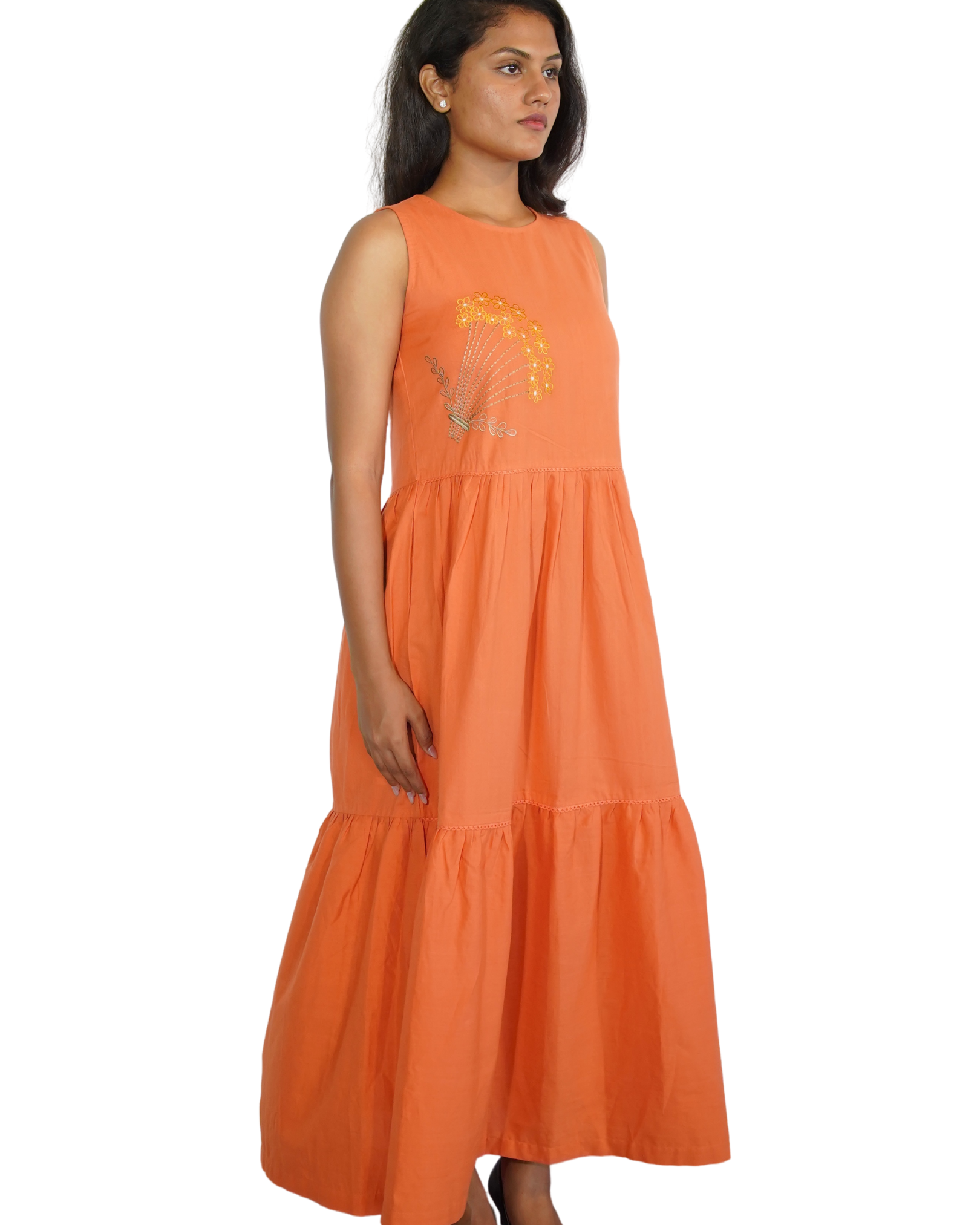 Taru and Agni mid length dress with embroidery