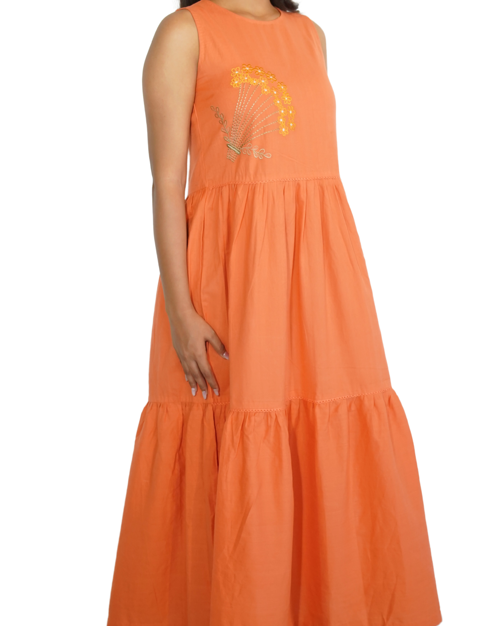 Taru and Agni mid length dress with embroidery