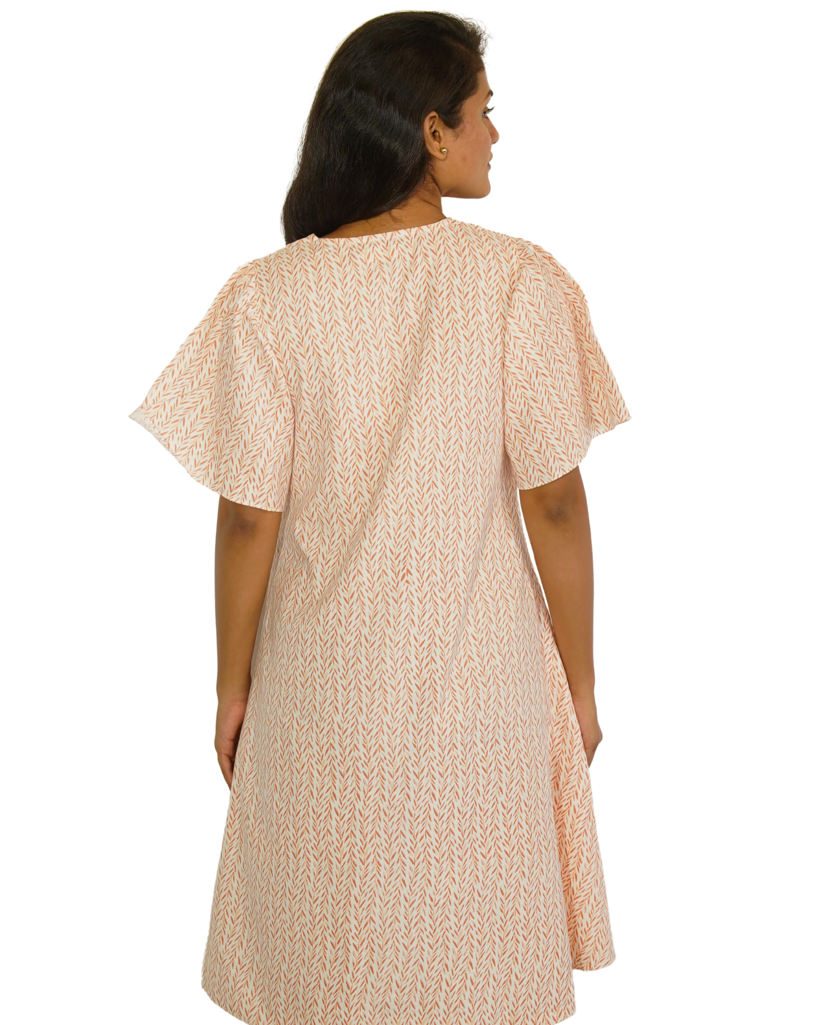 Taru and agni coral on white printed dress