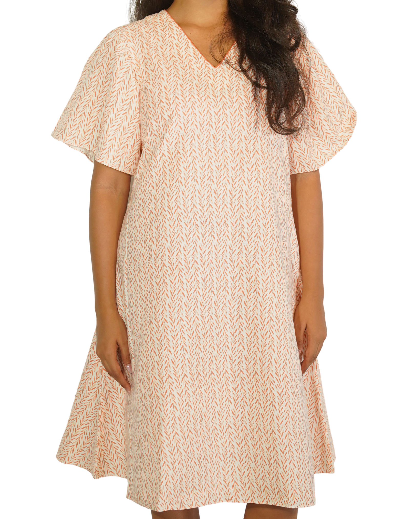 Taru and agni coral on white printed dress