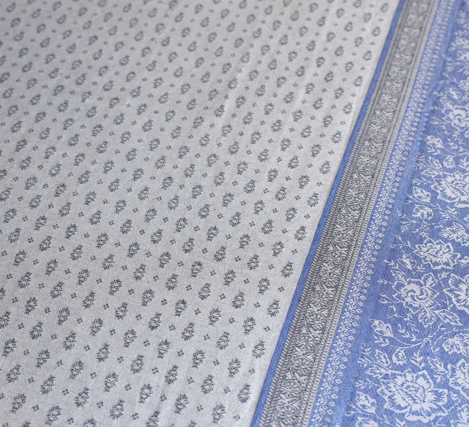 Jacquard Woven Navy Blue and Grey Double Bed Cover