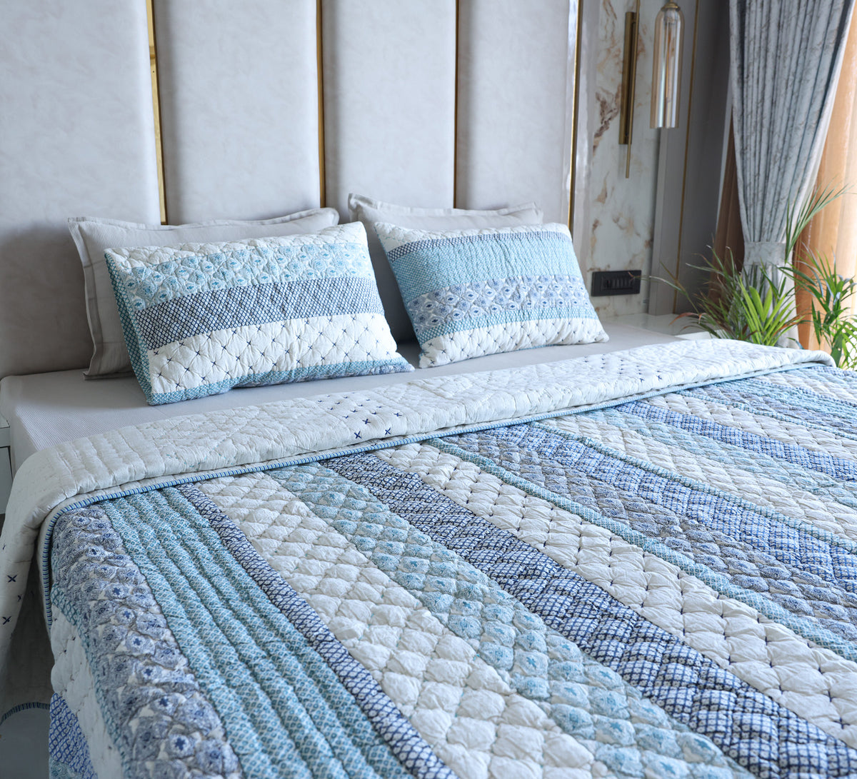 100% Cotton Patch work hand quilted double bed quilt