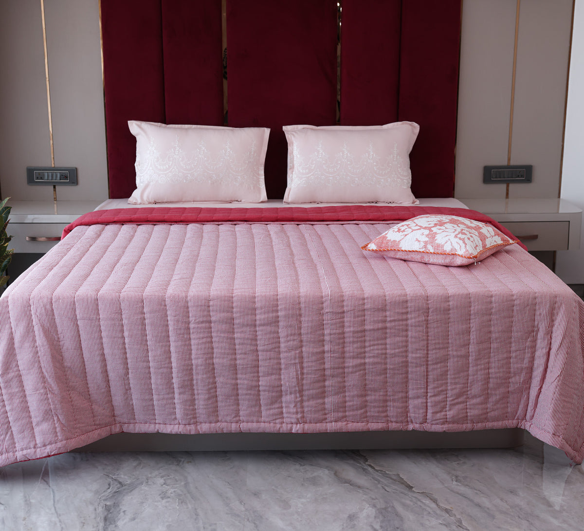Red Stripe Double Bed Quilt