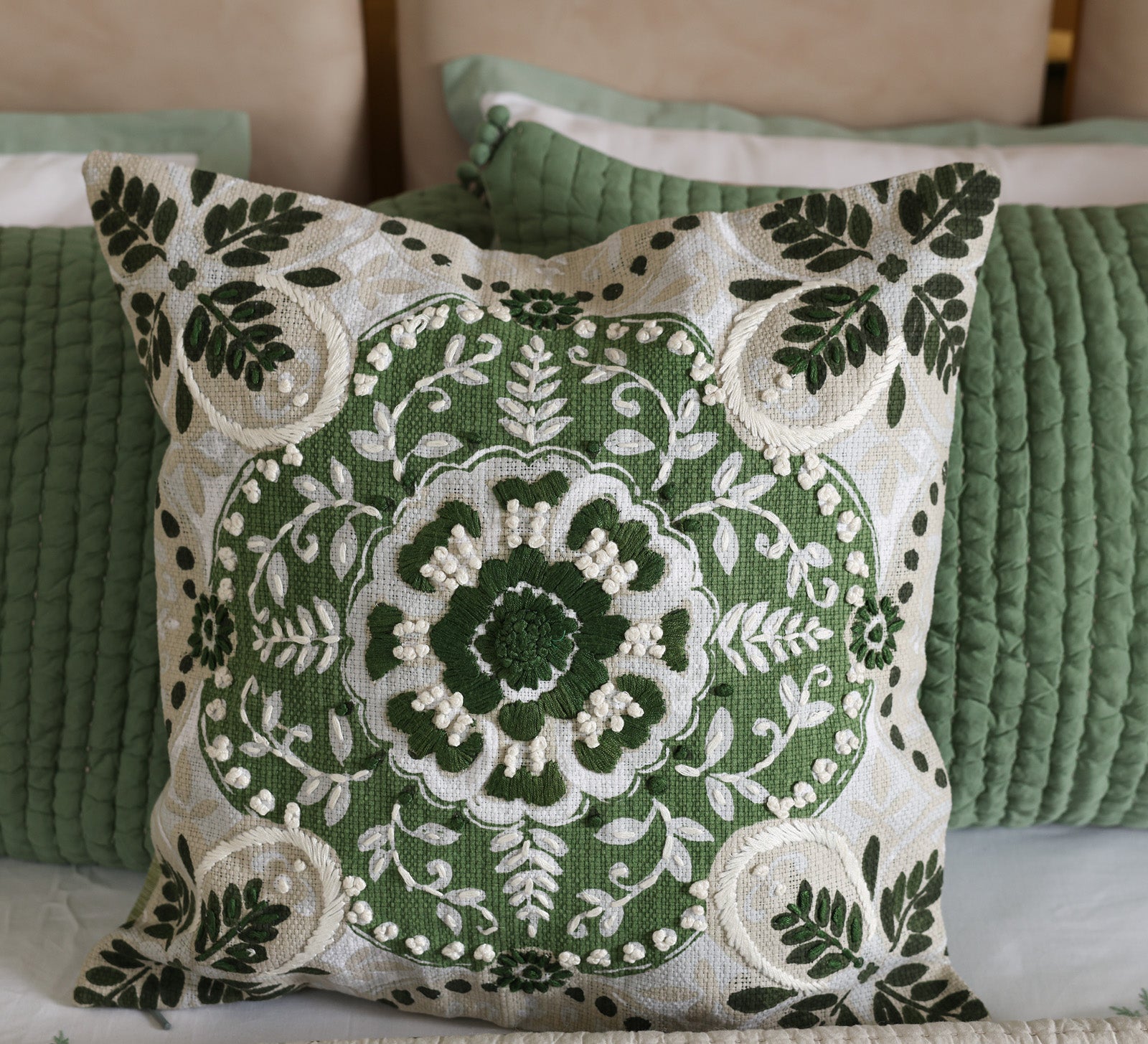 Cotton woven Embriodary on Printed Cushion Cover