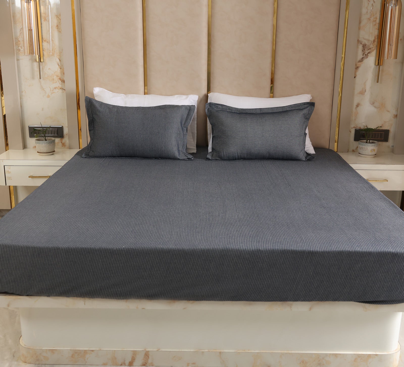 100 % Cotton Blue Double Bed Cover with stripes