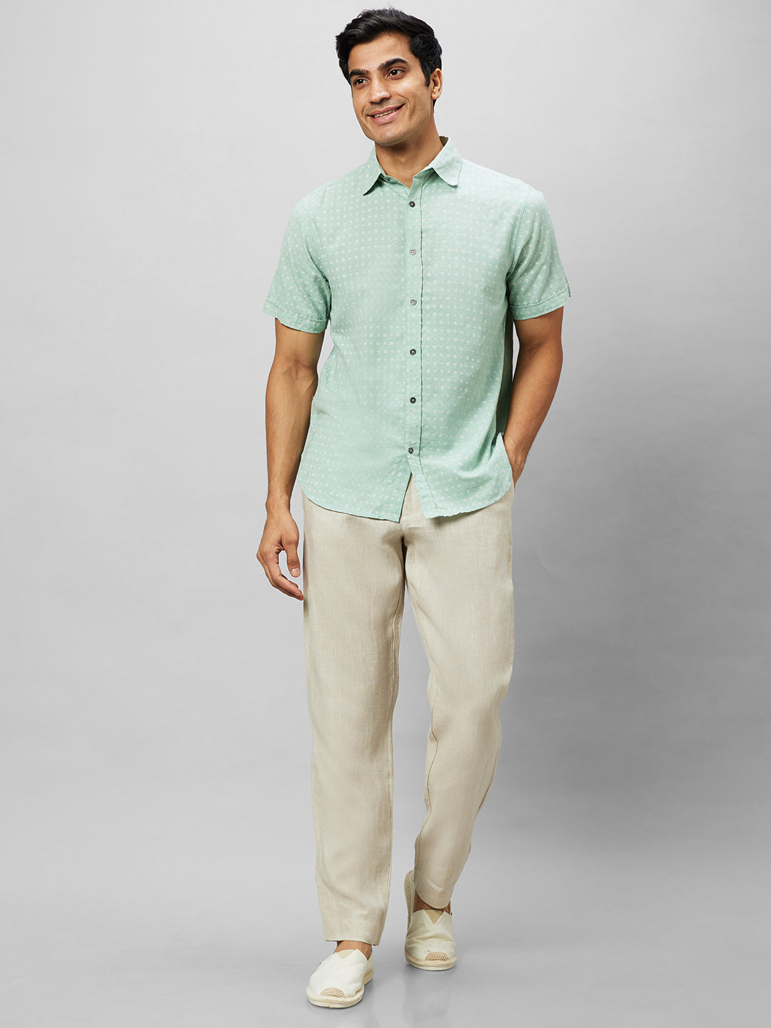Eco Khadi Cotton Blue Shirt With printed pattern