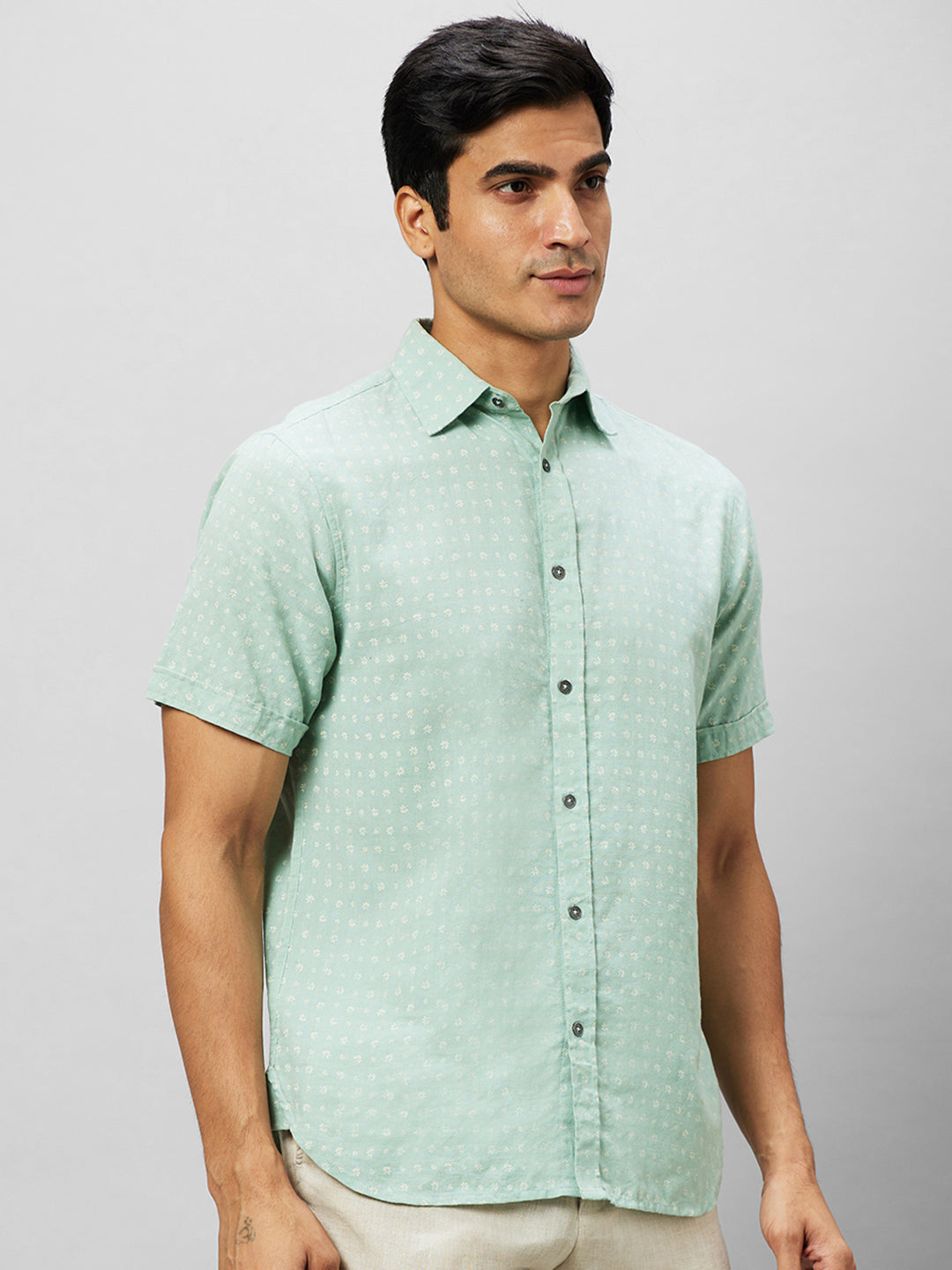Eco Khadi Cotton Blue Shirt With printed pattern