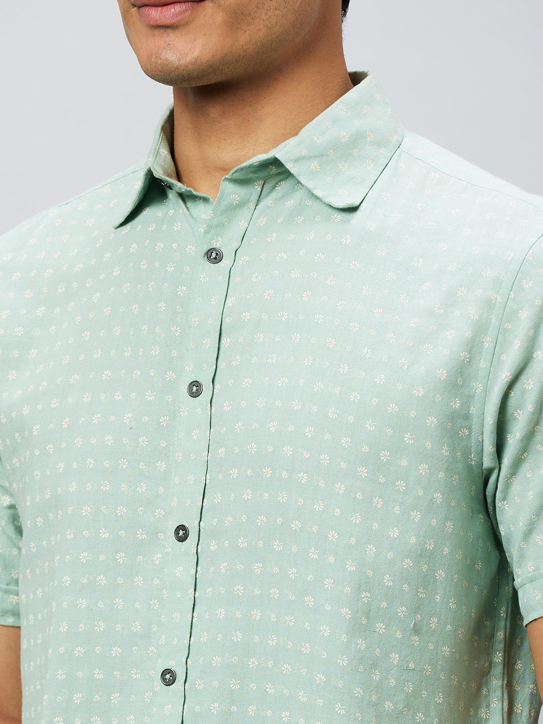 Eco Khadi Cotton Blue Shirt With printed pattern