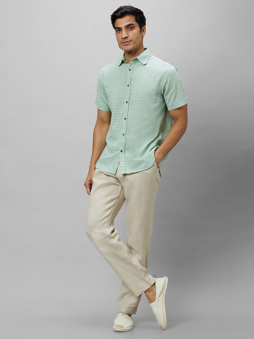 Eco Khadi Cotton Blue Shirt With printed pattern