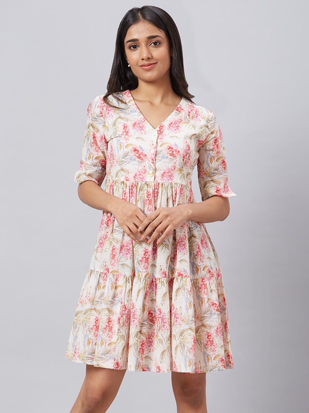 Eco Khadi Cotton Foliage Printed Dress - Alizia