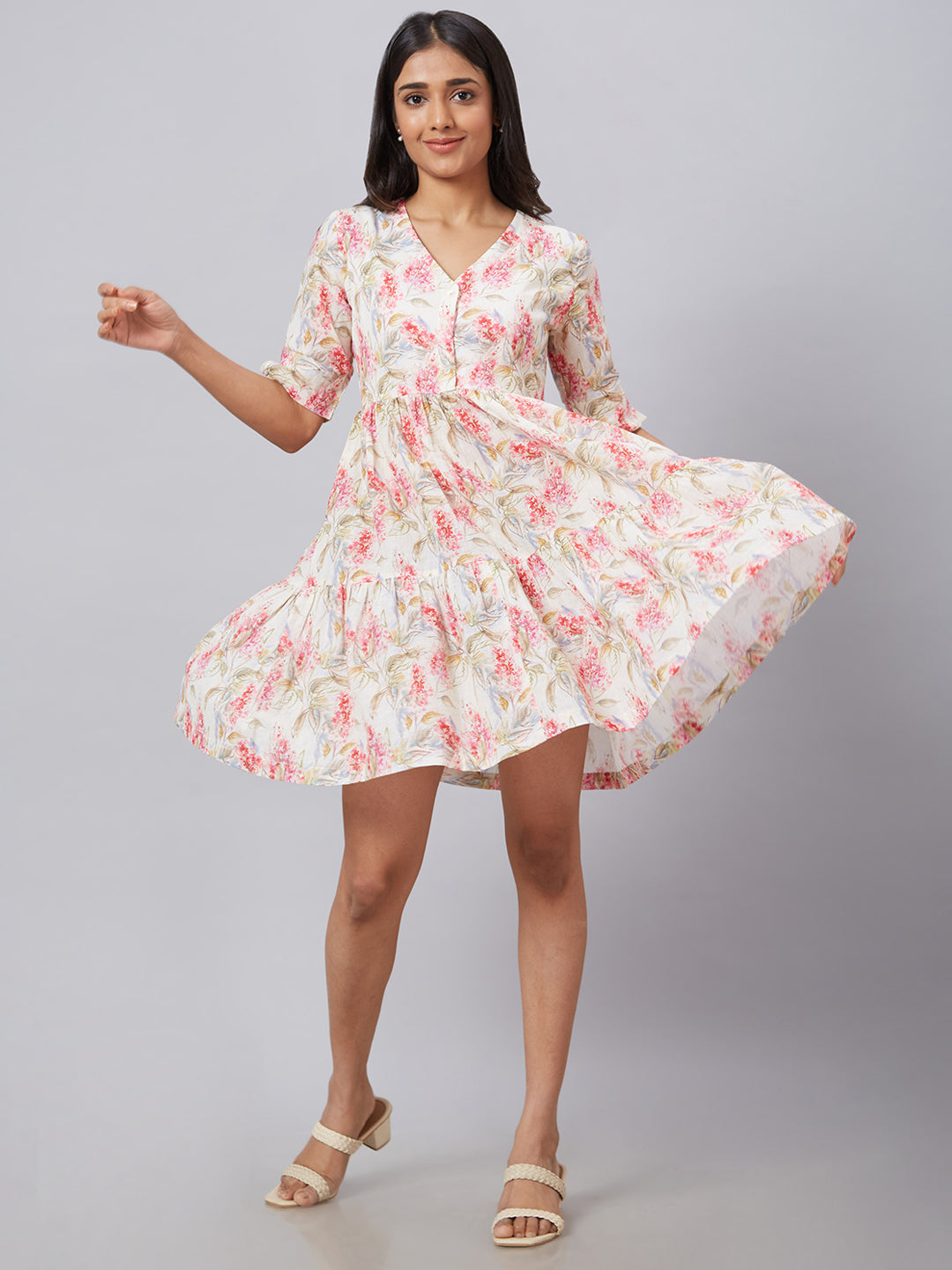 Eco Khadi Cotton Foliage Printed Dress - Alizia