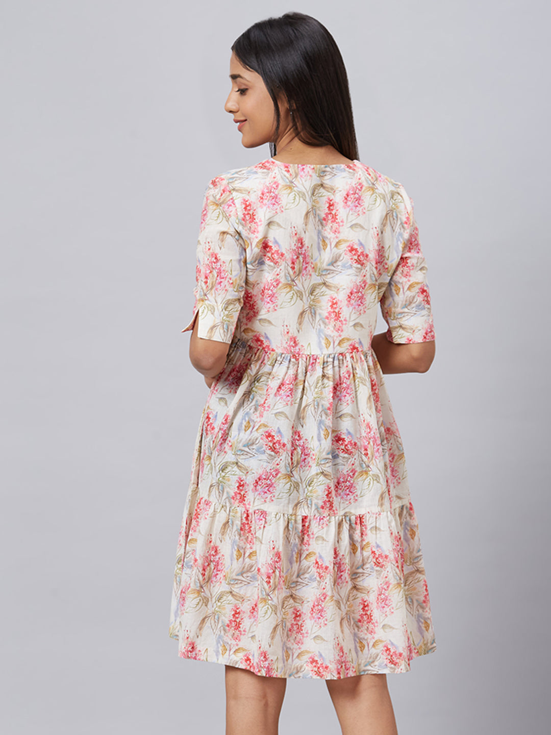 Eco Khadi Cotton Foliage Printed Dress - Alizia