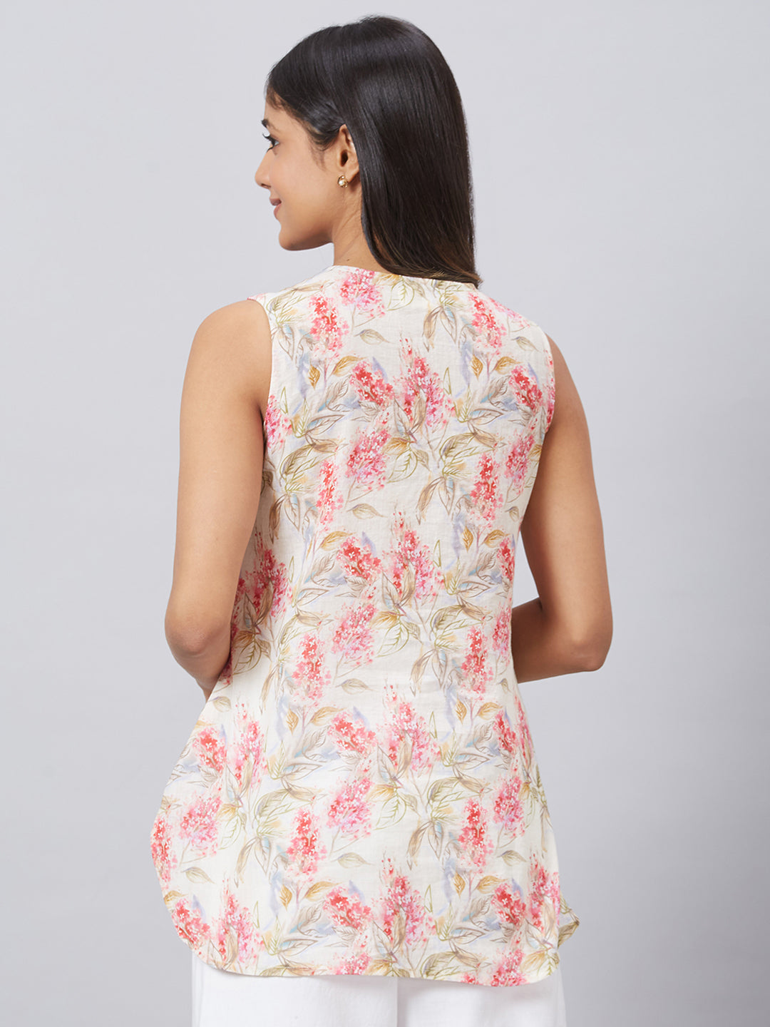 Eco Khadi Muslin Pink Multi Printed Sleeveless Top - Zia