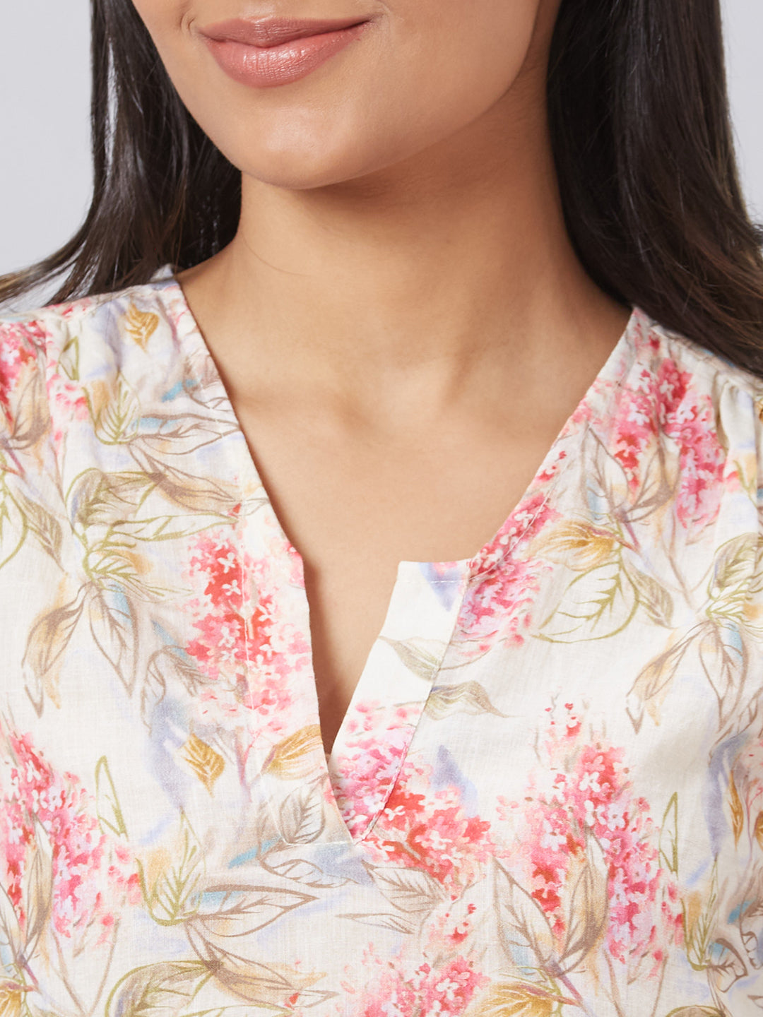 Eco Khadi Cotton Foliage Printed Top - Alizia