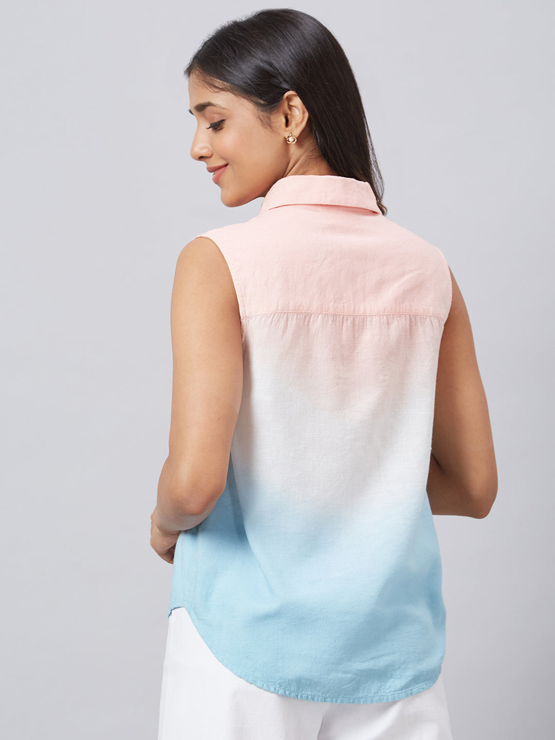 Eco Khadi Cotton Pink Blue Ombre Sleeveless Shirt