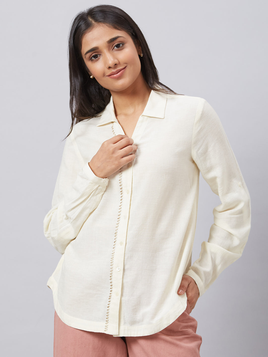 Eco Khadi Cotton Classic White Shirt With Stitch Detailing