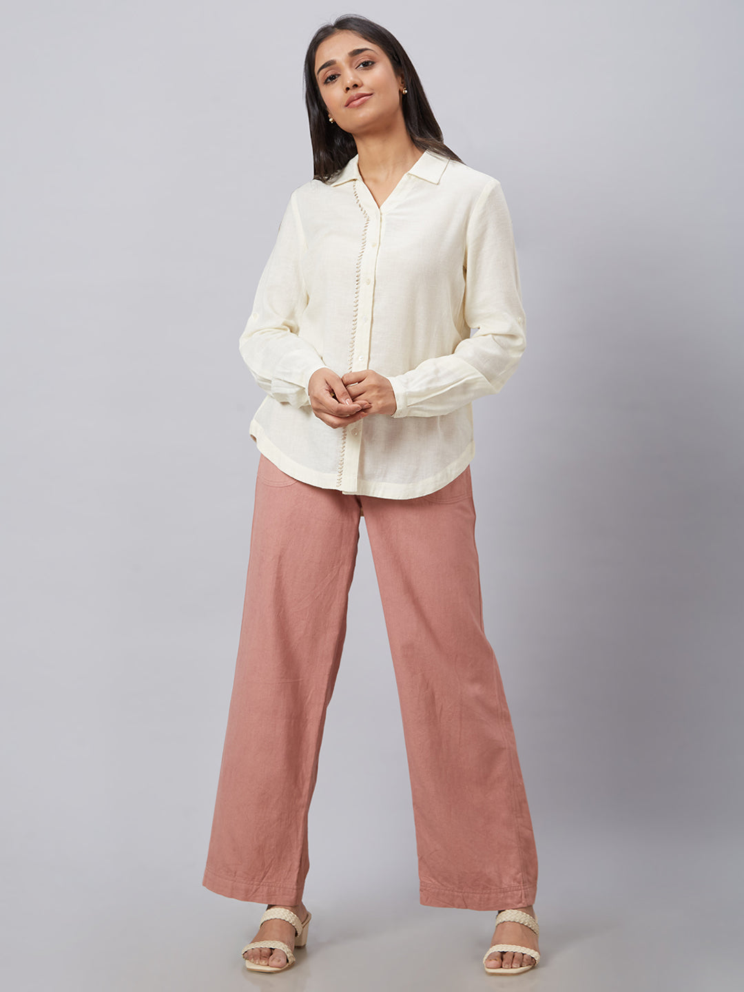 Eco Khadi Cotton Classic White Shirt With Stitch Detailing