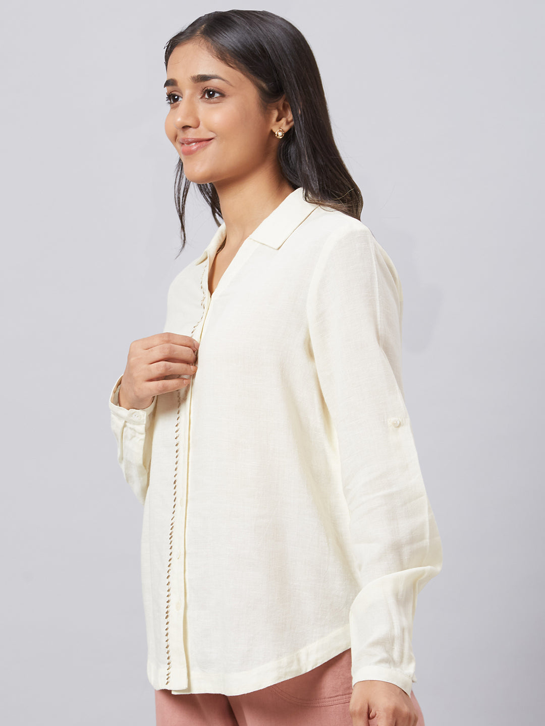Eco Khadi Cotton Classic White Shirt With Stitch Detailing