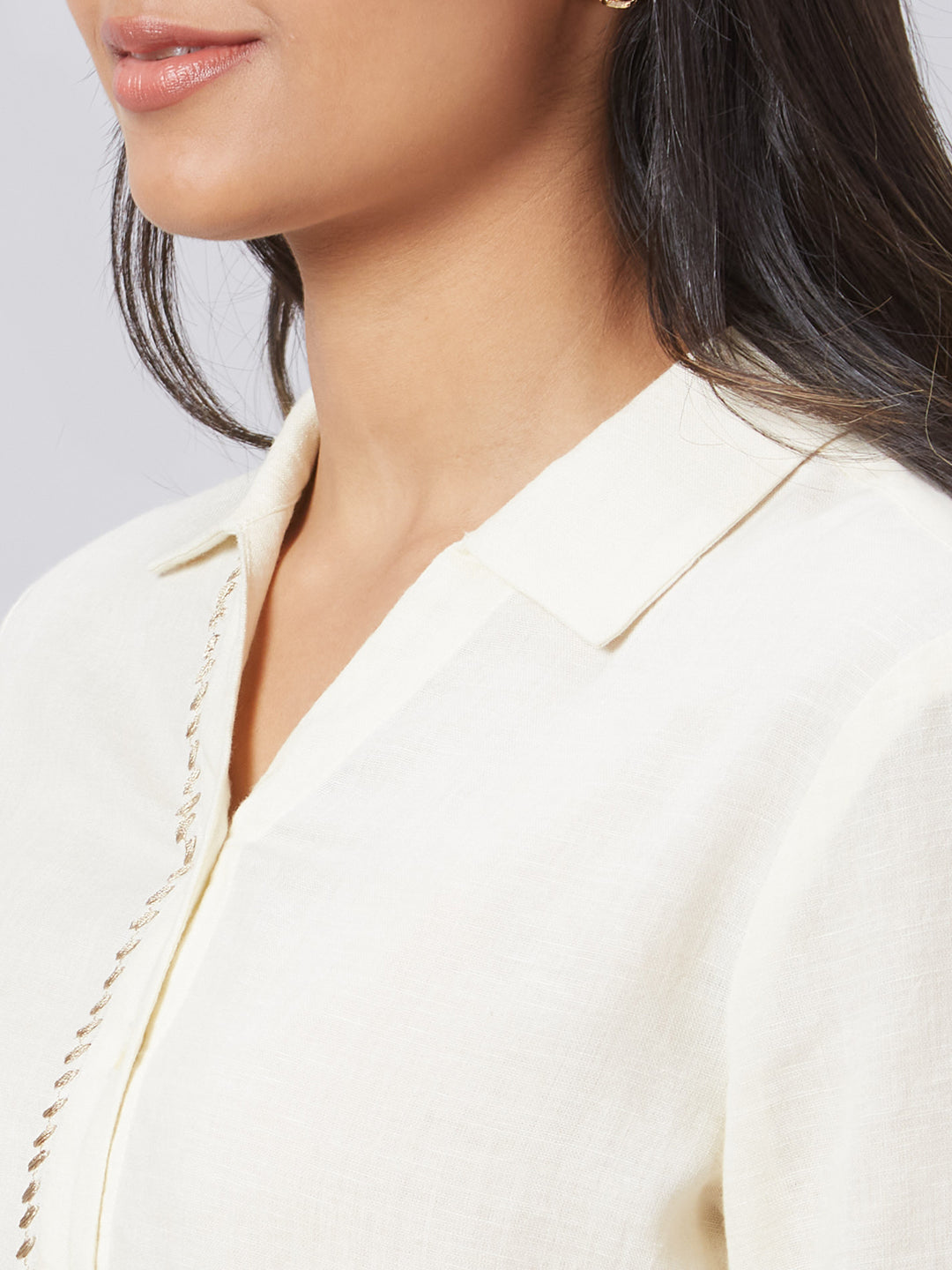 Eco Khadi Cotton Classic White Shirt With Stitch Detailing