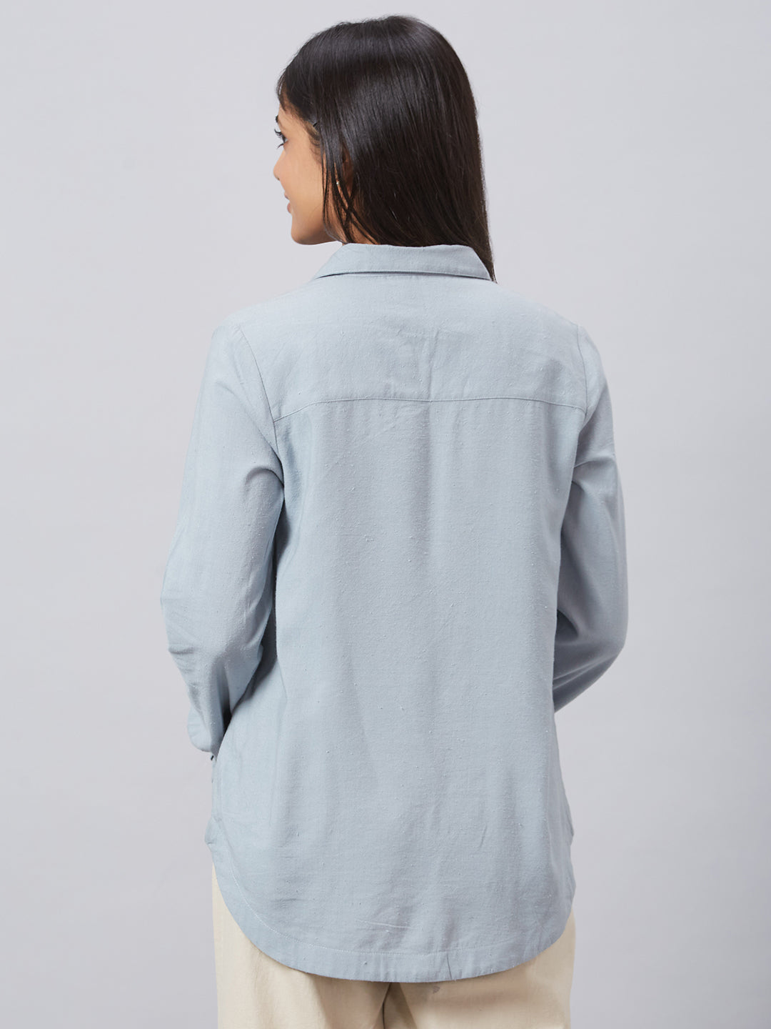 Eco Khadi Cotton Classic Dull Blue Shirt With Stitch Detailing