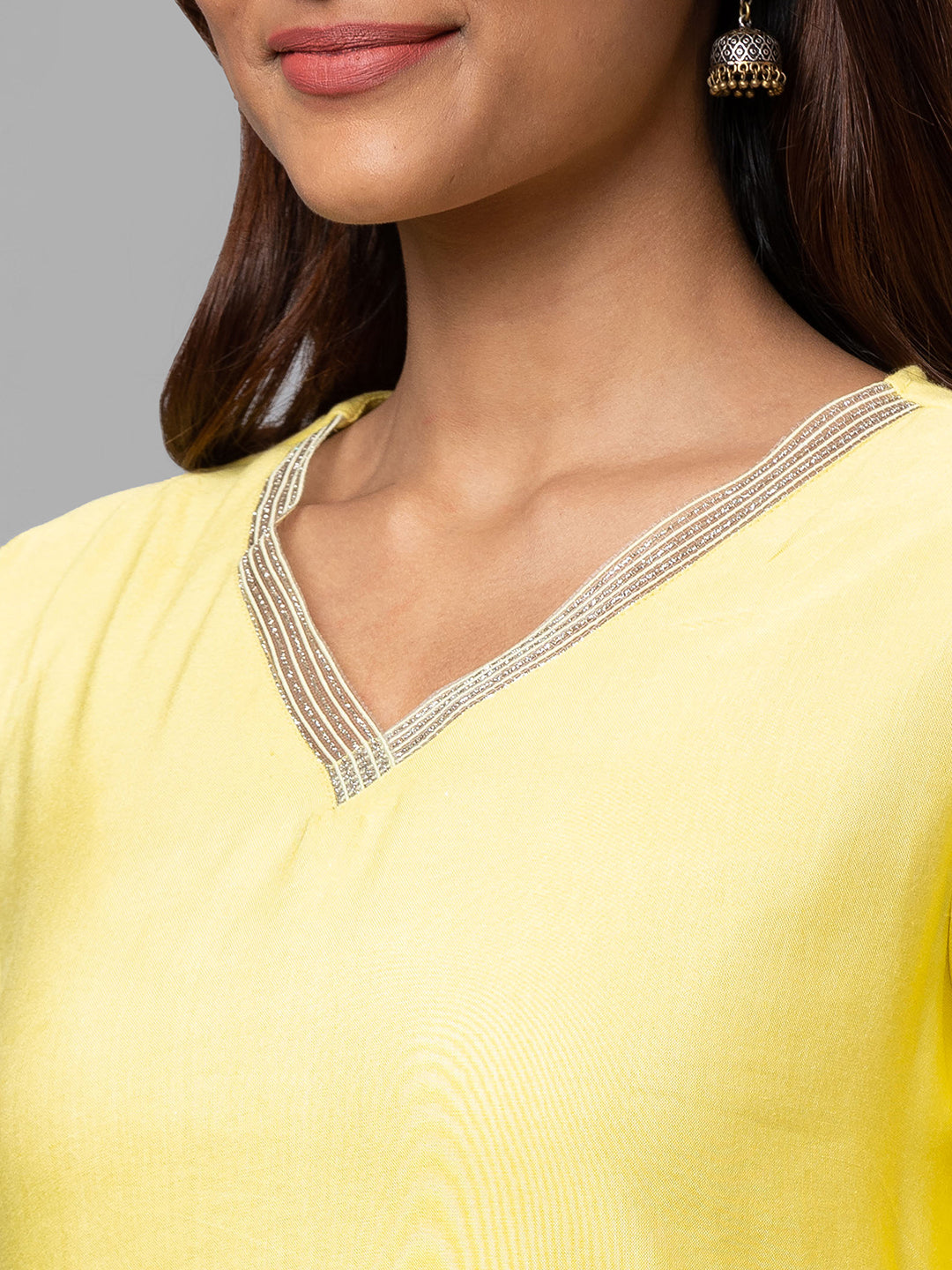 Eco Khadi Silk Yellow Hand Embroidered Kurta With Lace - Neev