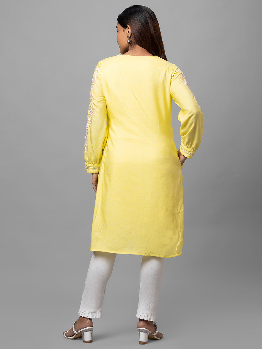 Eco Khadi Silk Yellow Hand Embroidered Kurta With Lace - Neev