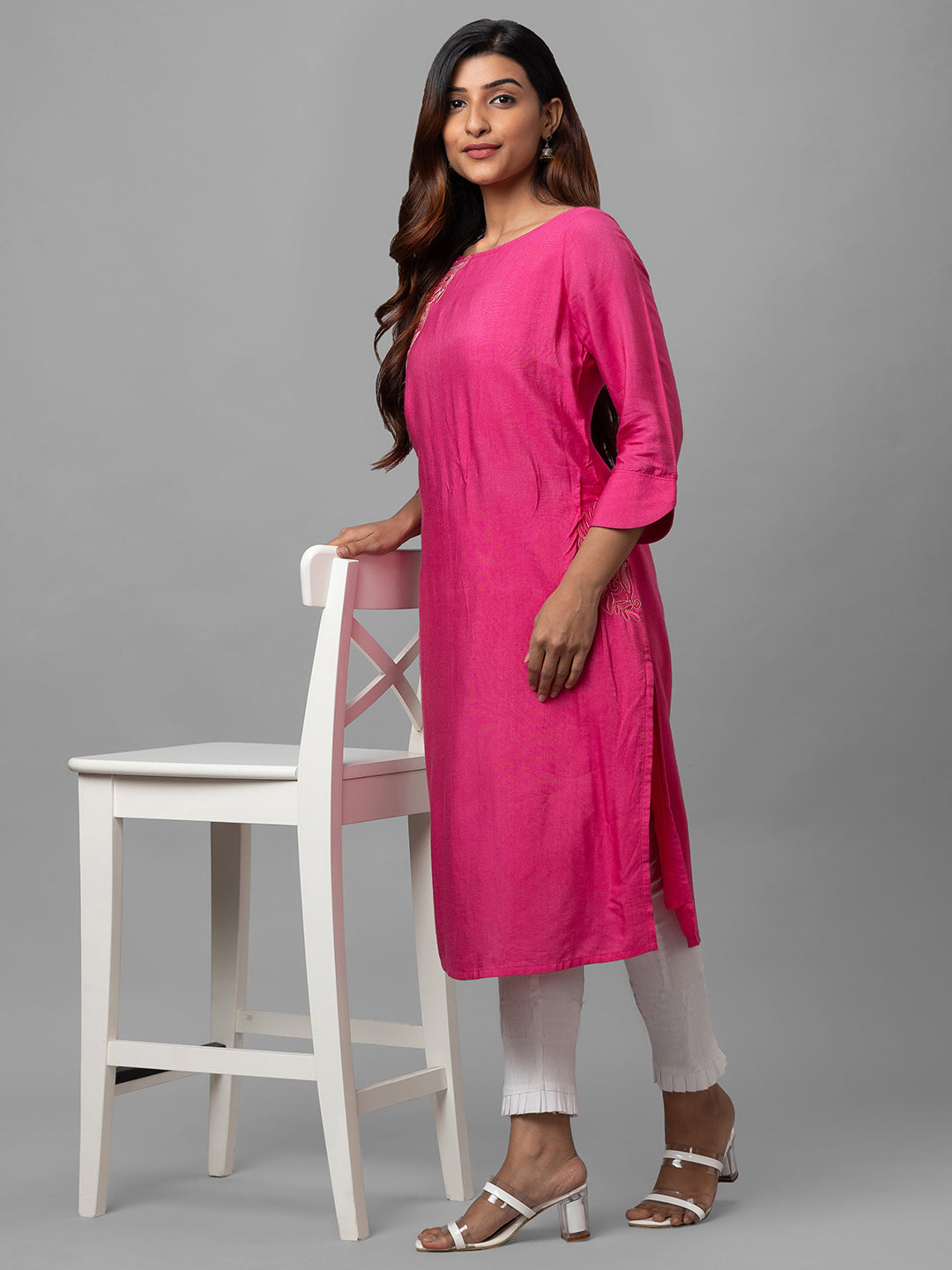 Eco Khadi Silk Pink Hand Embroidered Kurta - Raag