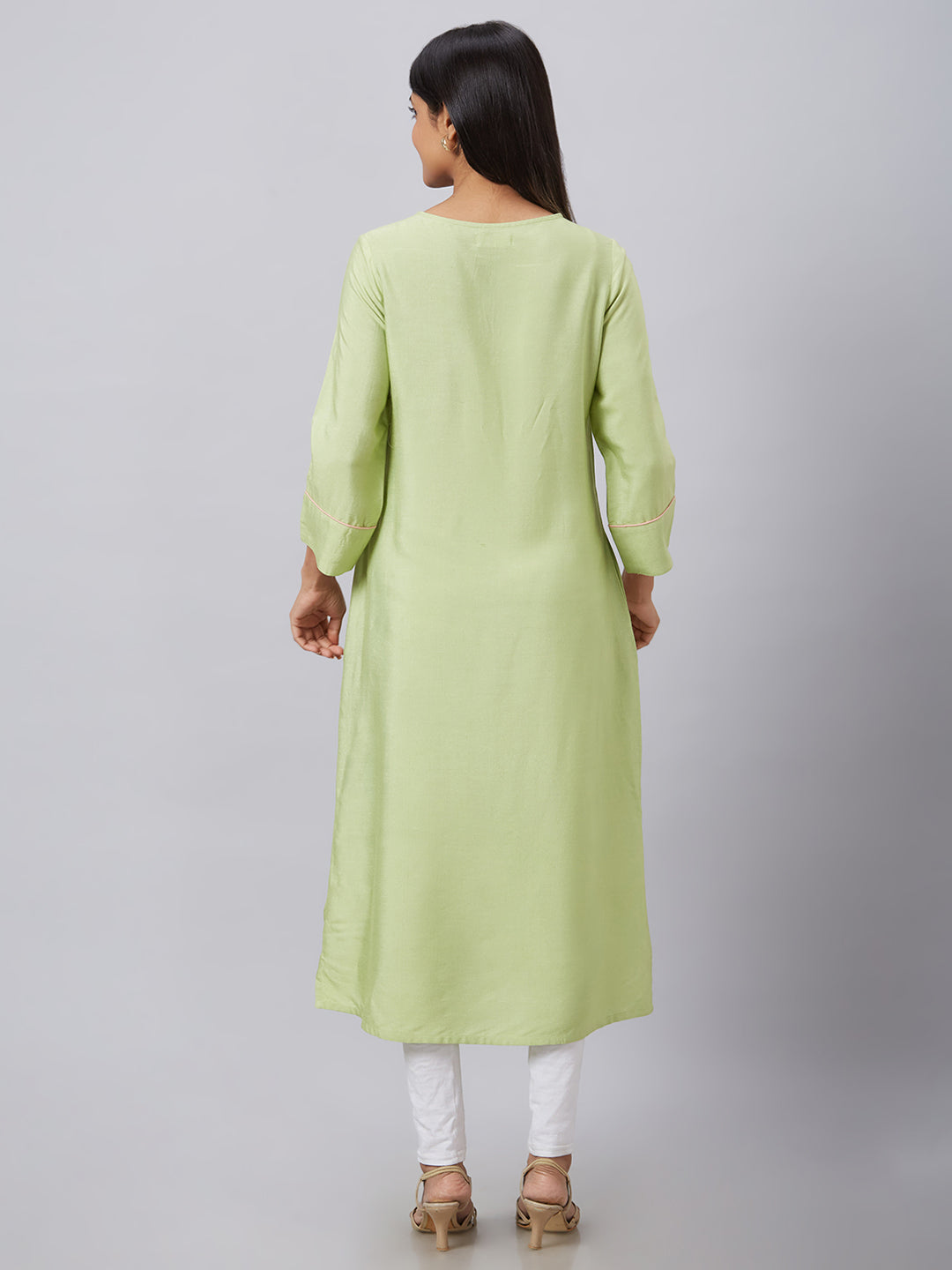 Eco Khadi Silk Winter Green Placement Embroidered Kurta - Rang