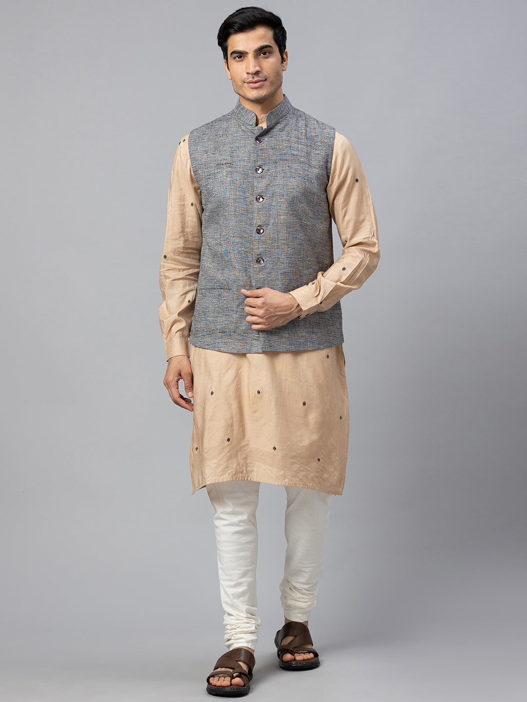 Eco Khadi Cotton Slub Black Nehru Jacket - Rajdeep