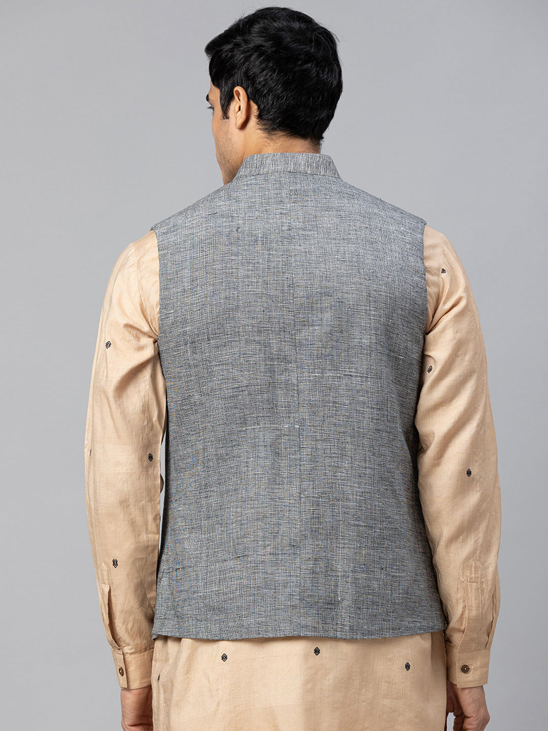 Eco Khadi Cotton Slub Black Nehru Jacket - Rajdeep