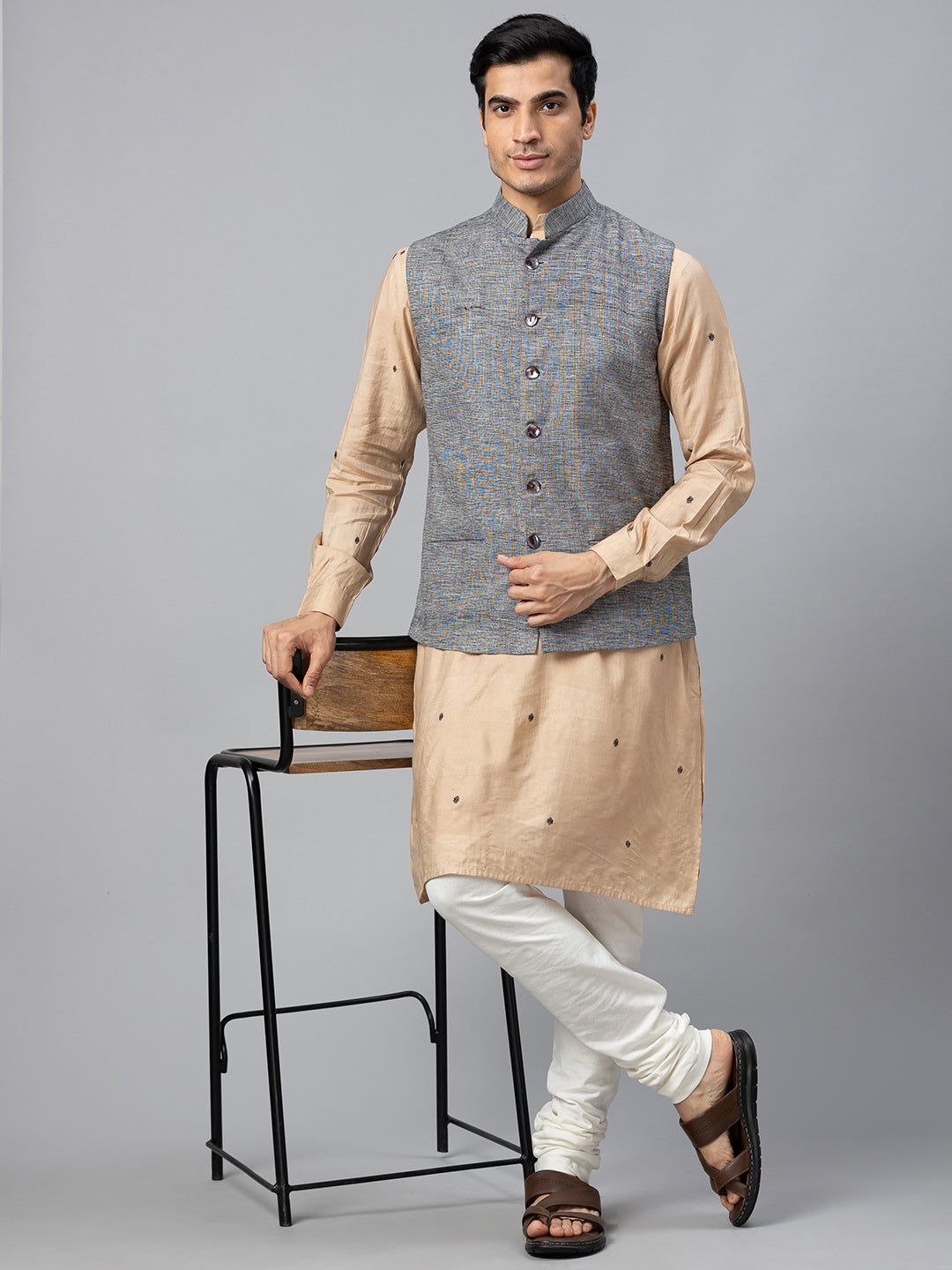 Eco Khadi Cotton Slub Black Nehru Jacket - Rajdeep