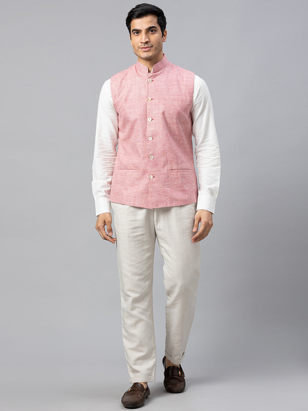 Eco Khadi Cotton Slub Pink Nehru Jacket - Rajdeep