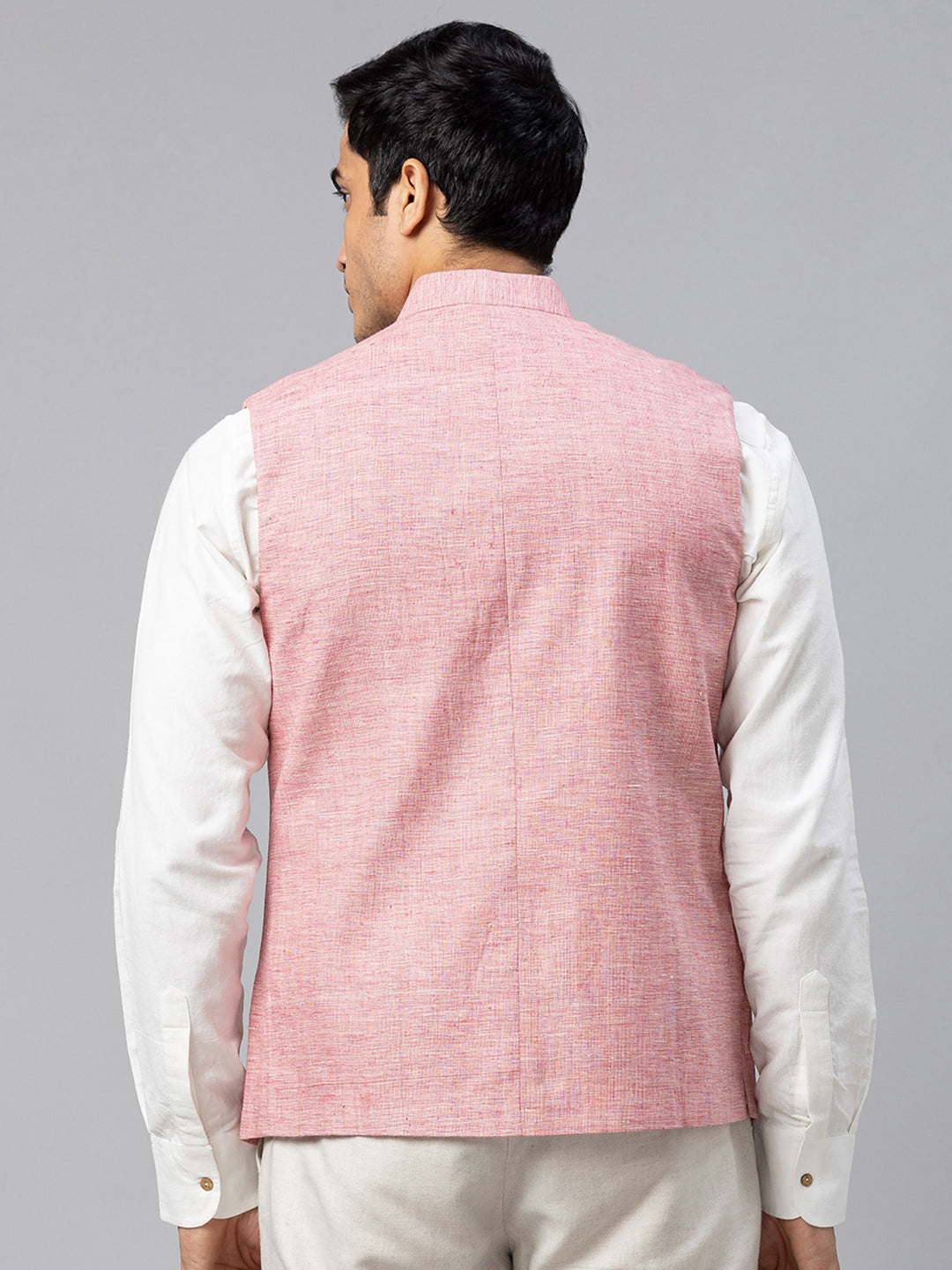 Eco Khadi Cotton Slub Pink Nehru Jacket - Rajdeep