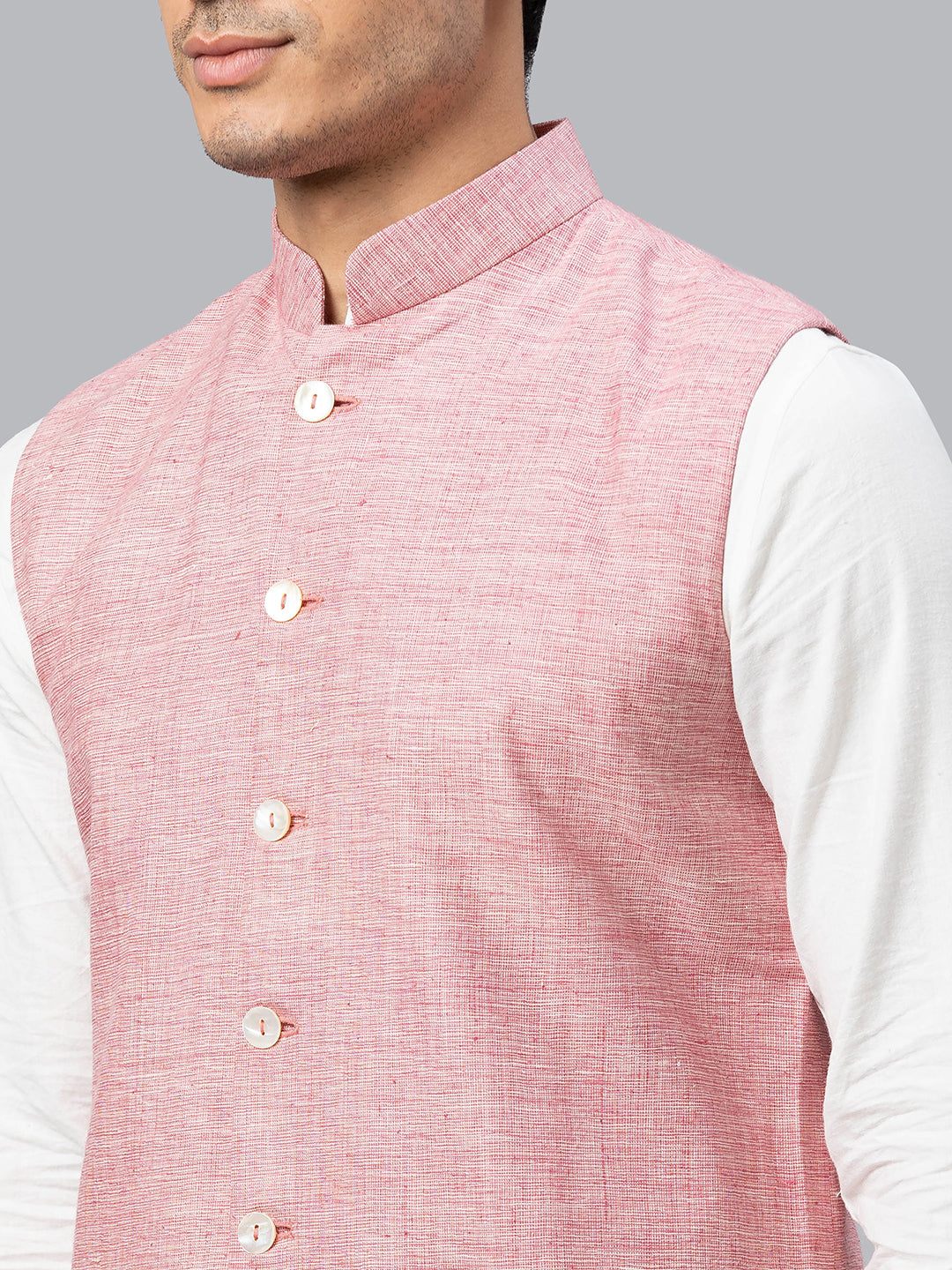 Eco Khadi Cotton Slub Pink Nehru Jacket - Rajdeep