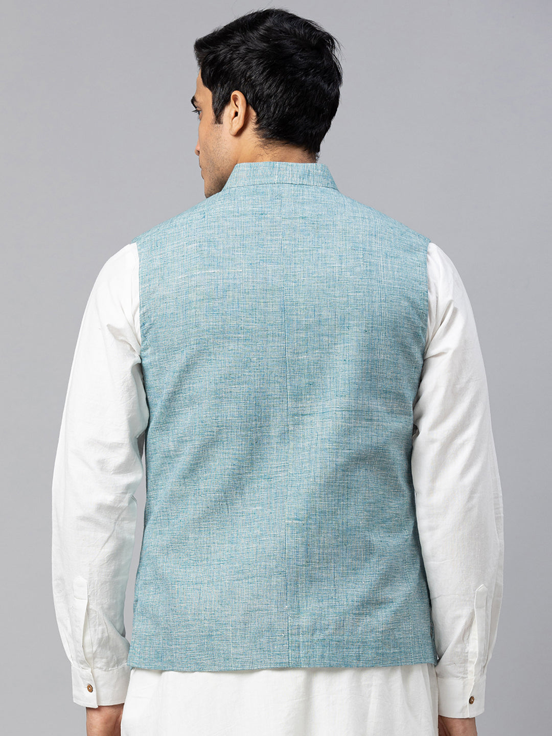 Eco Khadi Cotton Slub Blue Nehru Jacket - Rajdeep