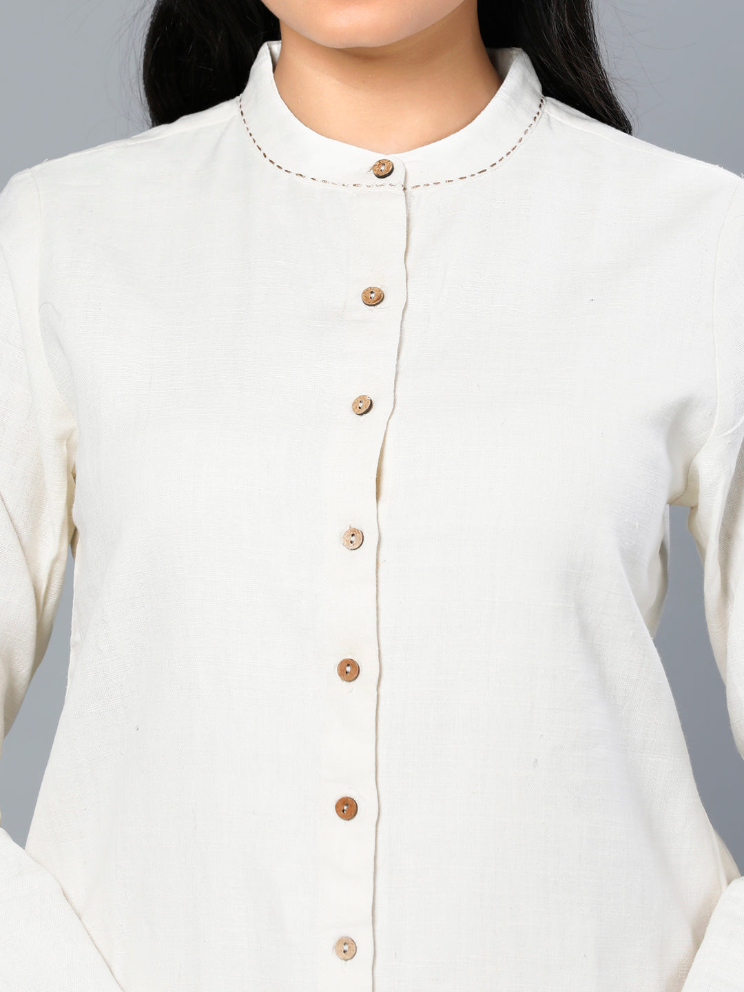 Eco Khadi Cotton White Tunic Kurta with Silk Applique- Ayra