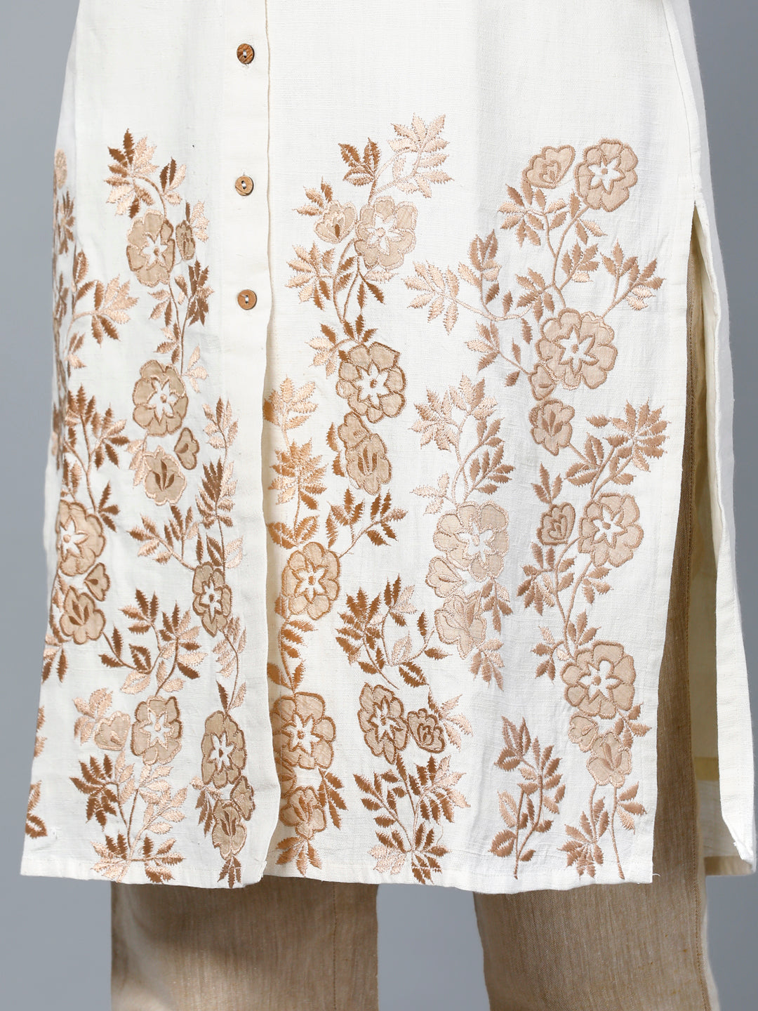 Eco Khadi Cotton White Tunic Kurta with Silk Applique- Ayra