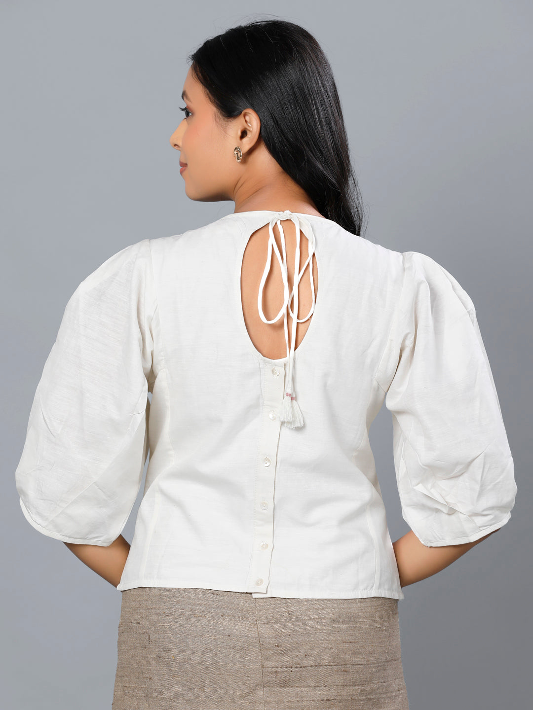 Eco Khadi Silk Ivory Floral Applique Top