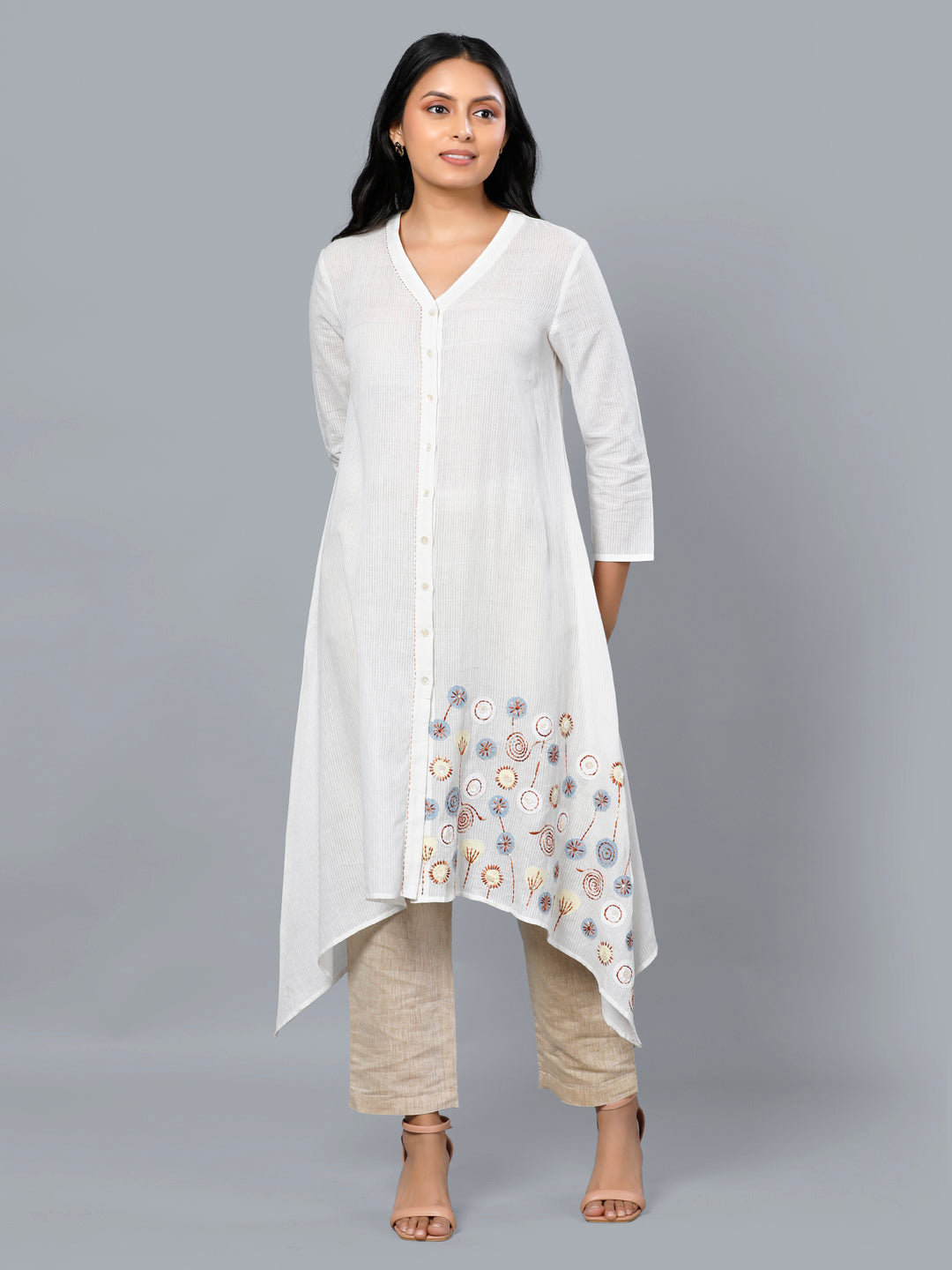Eco Khadi Muslin Cotton Applique Kurta